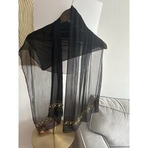 Vtg JonesPashmina Sheer Embellished Scarf Wrap One-Size